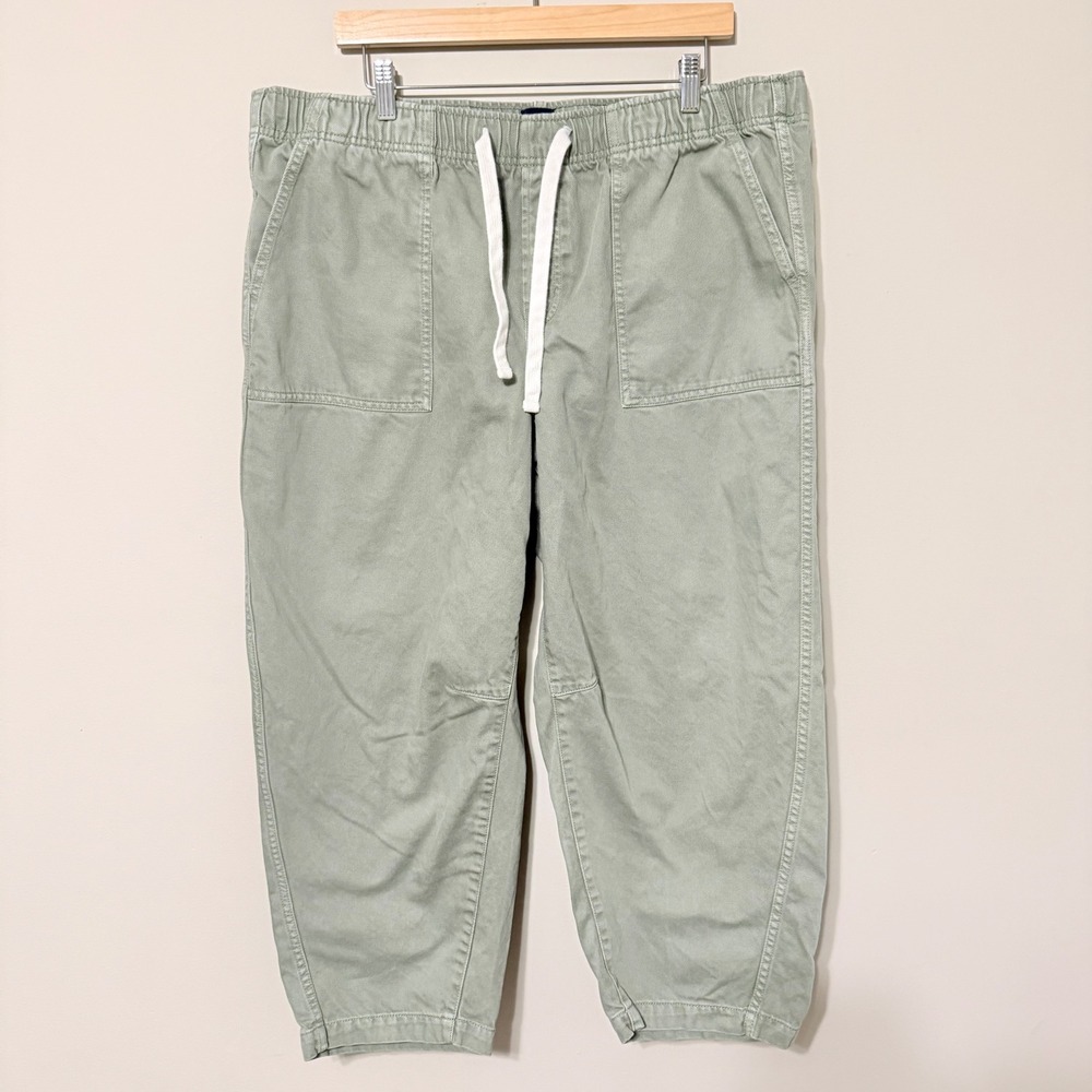 Gap Womens Pull On Barrel Jeans Olive Green Elastic Waist Utility Pants XL